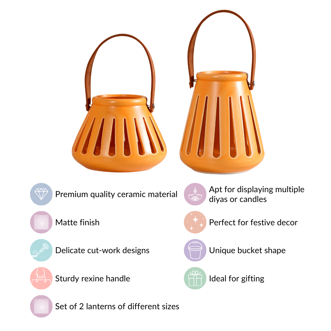 Ceramic Lantern With Handle Set of 2
