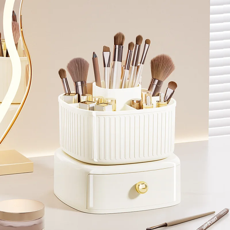 360° ROTATING MAKEUP BRUSH BOX WITH DRAWER ORGANIZER FOR VANITY