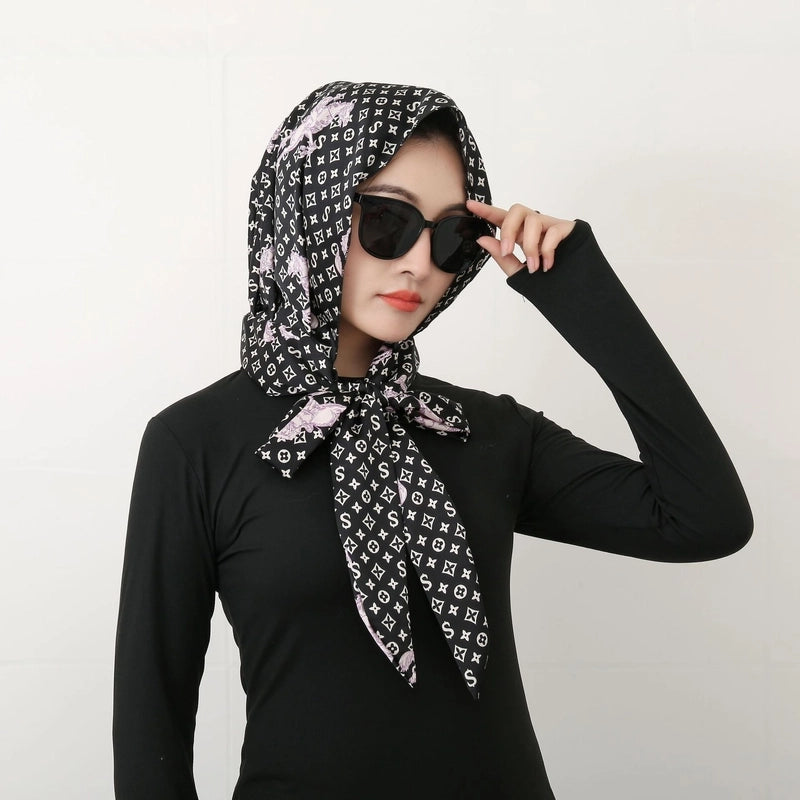 Women's Elegant Retro Flower Satin Printing Silk Scarf