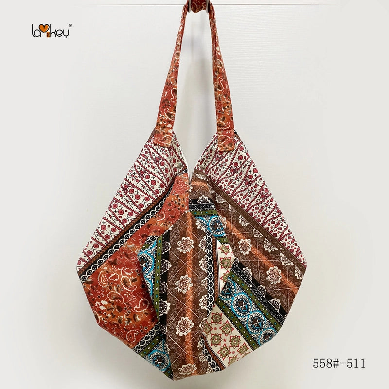 Women's Large Cotton Color Block Vintage Style Classic Style Dumpling Shape Magnetic Buckle Shoulder Bag