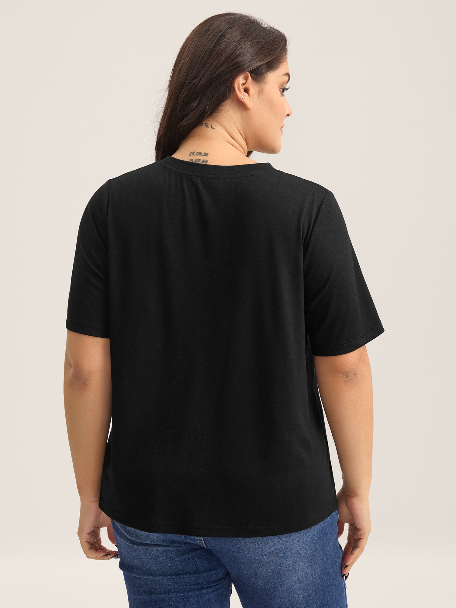 Sheer Neck Solid Panel T-Shirt