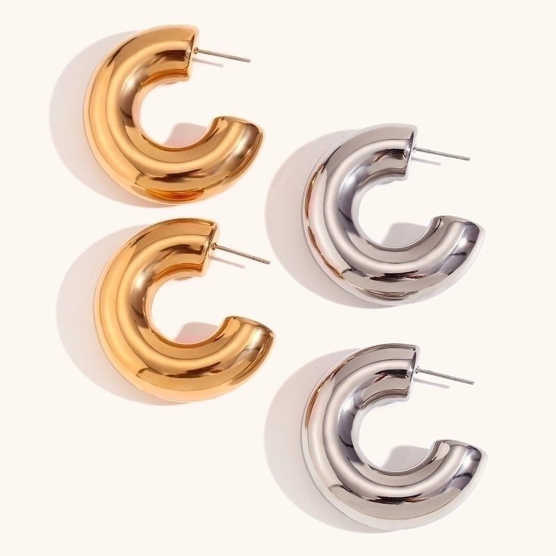1 Pair Elegant Vintage Style C Shape Plating Stainless Steel 18k Gold Plated Ear Studs