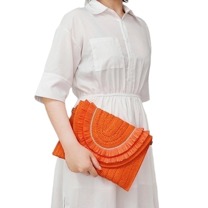 Khaki Rose Red Yellow Straw Solid Color Square Evening Bags