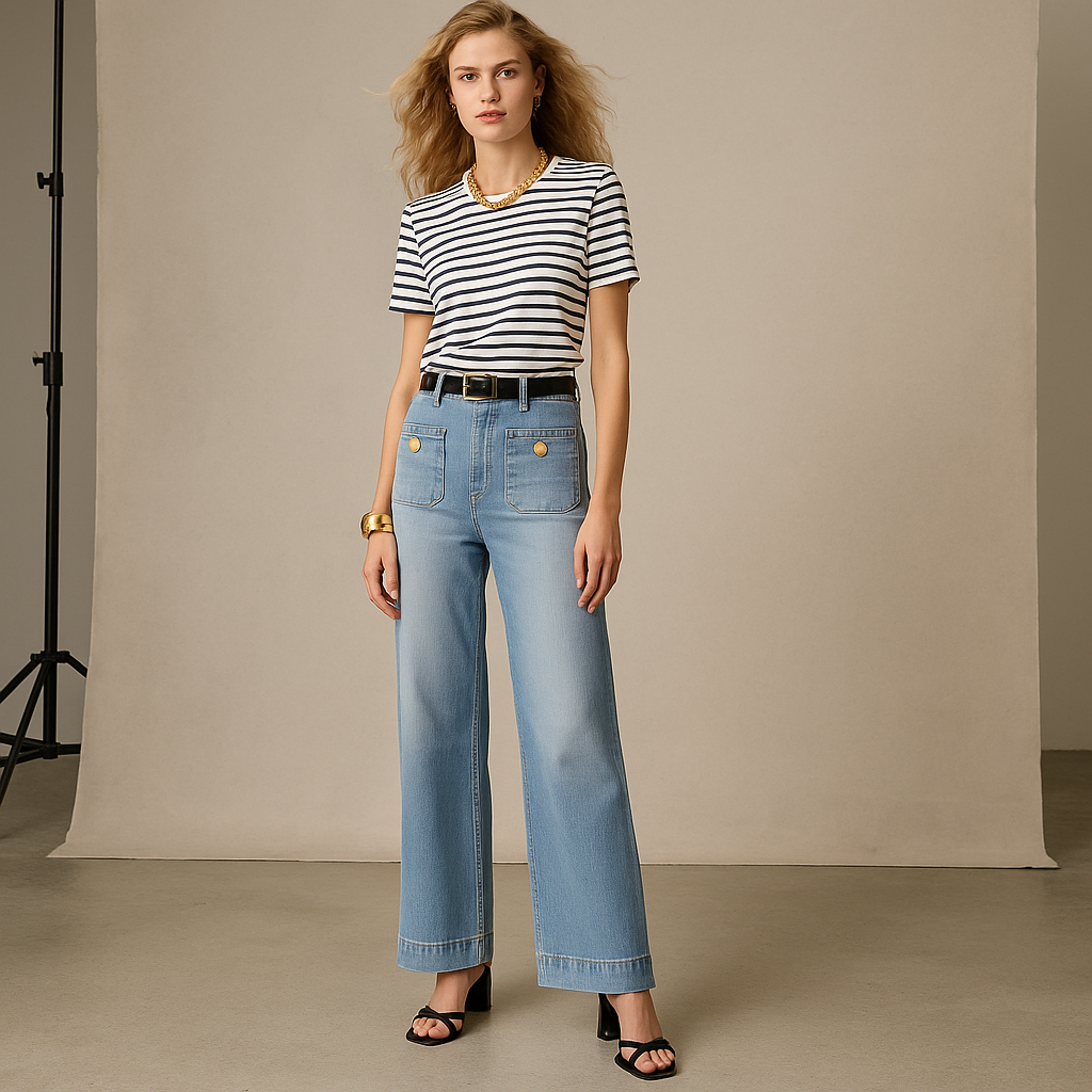Vintage Style Sailor Wide Trousers