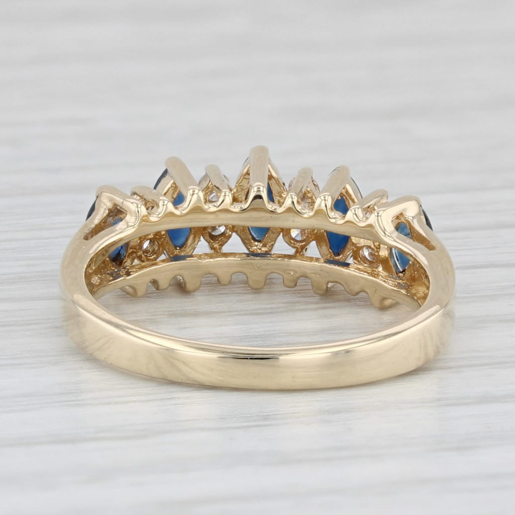 0.84ctw Blue Sapphire Diamond Ring 14k Yellow Gold Tiered Stackable Size 6