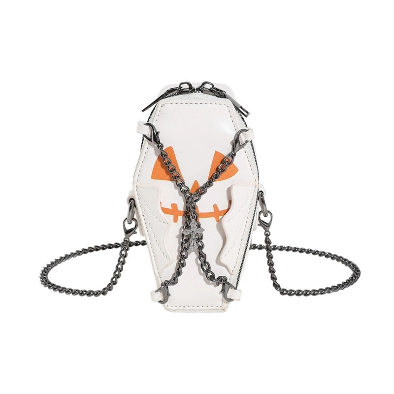 Halloween Women's Small Pu Leather Cross Skull Streetwear Pillow Shape Zipper Crossbody Bag