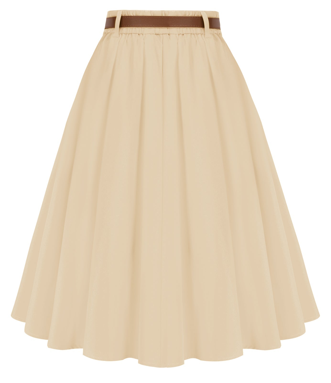 Swing Skirt with Belt Elastic High Waist Buttons Decorated Skirt