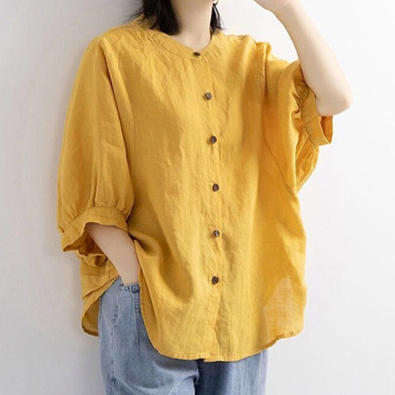 Leisure Solid Color Half Sleeve O-neck Blouse