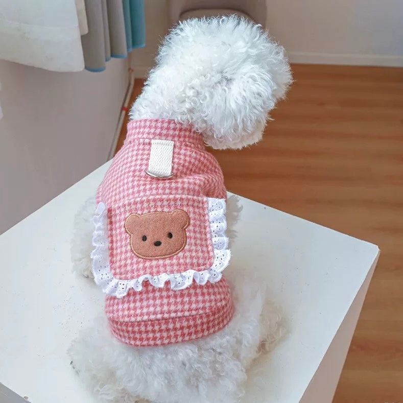 Houndstooth Printed Dog Harness Dress/Hoodie