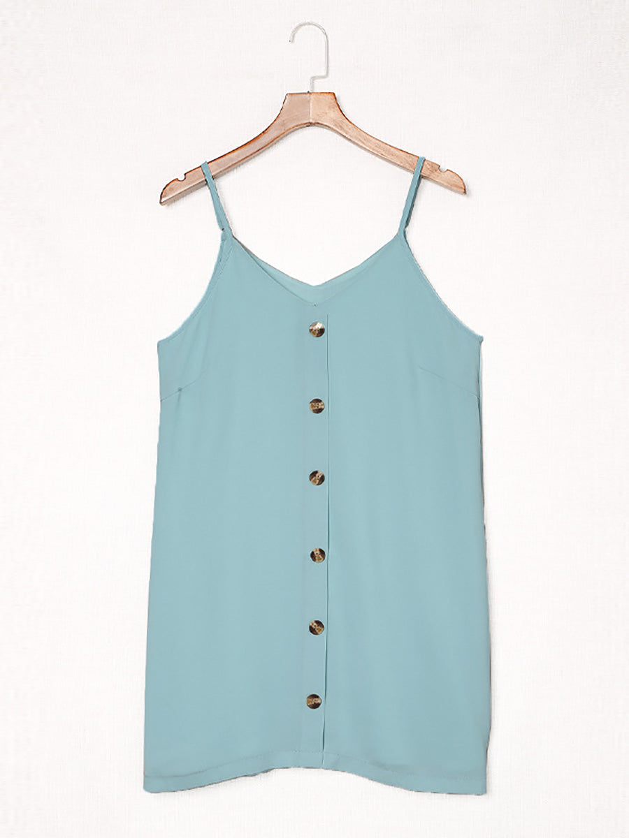 V-Neck Single-Breasted Sleeveless Dress(7 colors)