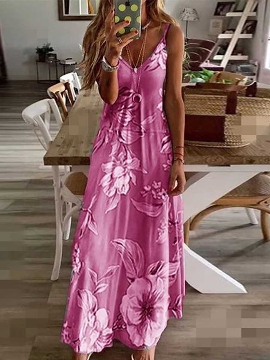 Slim Long Floral Halter Dress