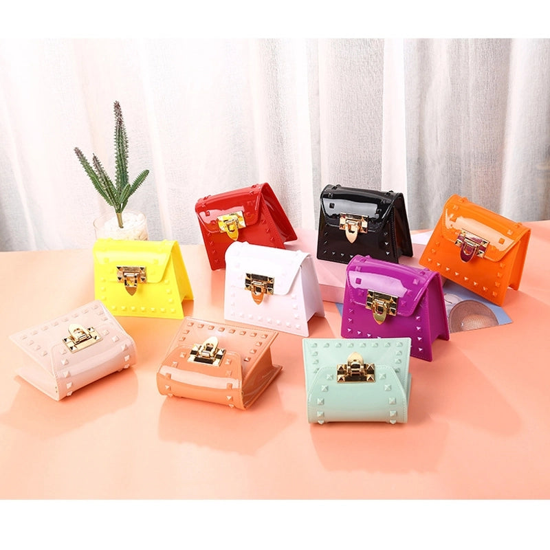 Women's Mini All Seasons Pvc Solid Color Fashion Square Lock Clasp Shoulder Bag