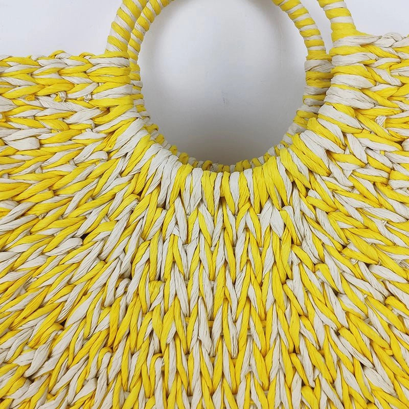 3 Pieces Women's Large Paper Multicolor Streetwear Weave Round Open Straw Bag