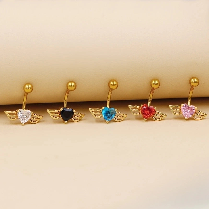 1 Piece Belly Rings Casual Minimalist Heart Shape Wings 316L Stainless Steel  Alloy Inlay Zircon Gold Plated Silver Plated