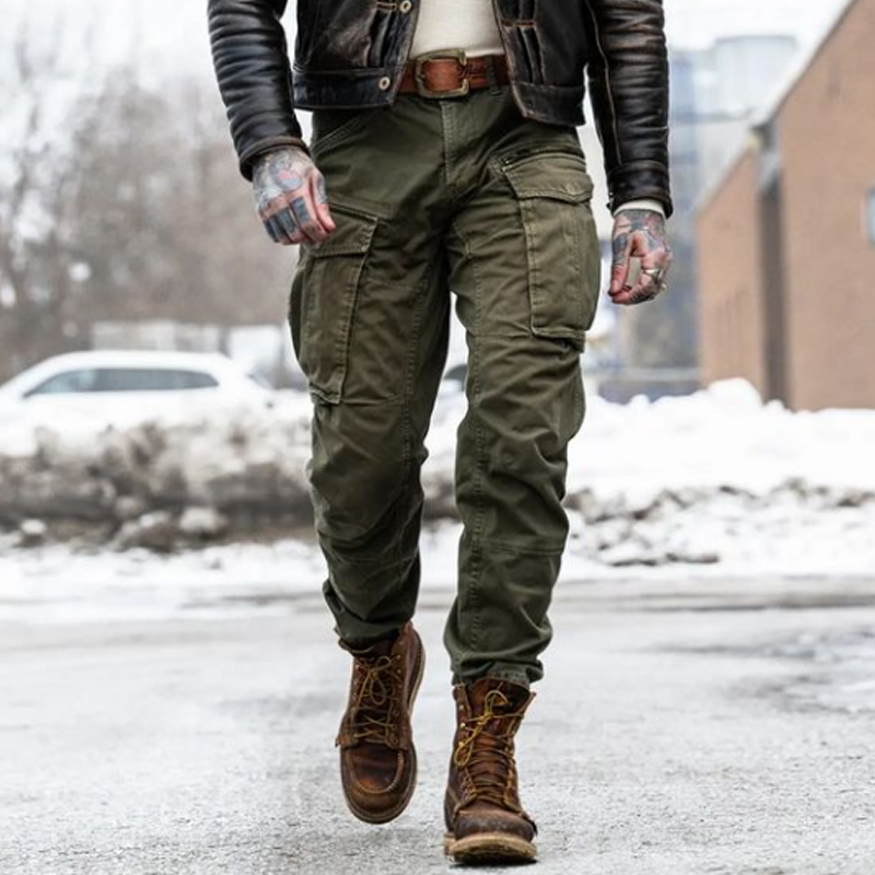 Vintage Solid Color Double Pocket Slim Fit Pants
