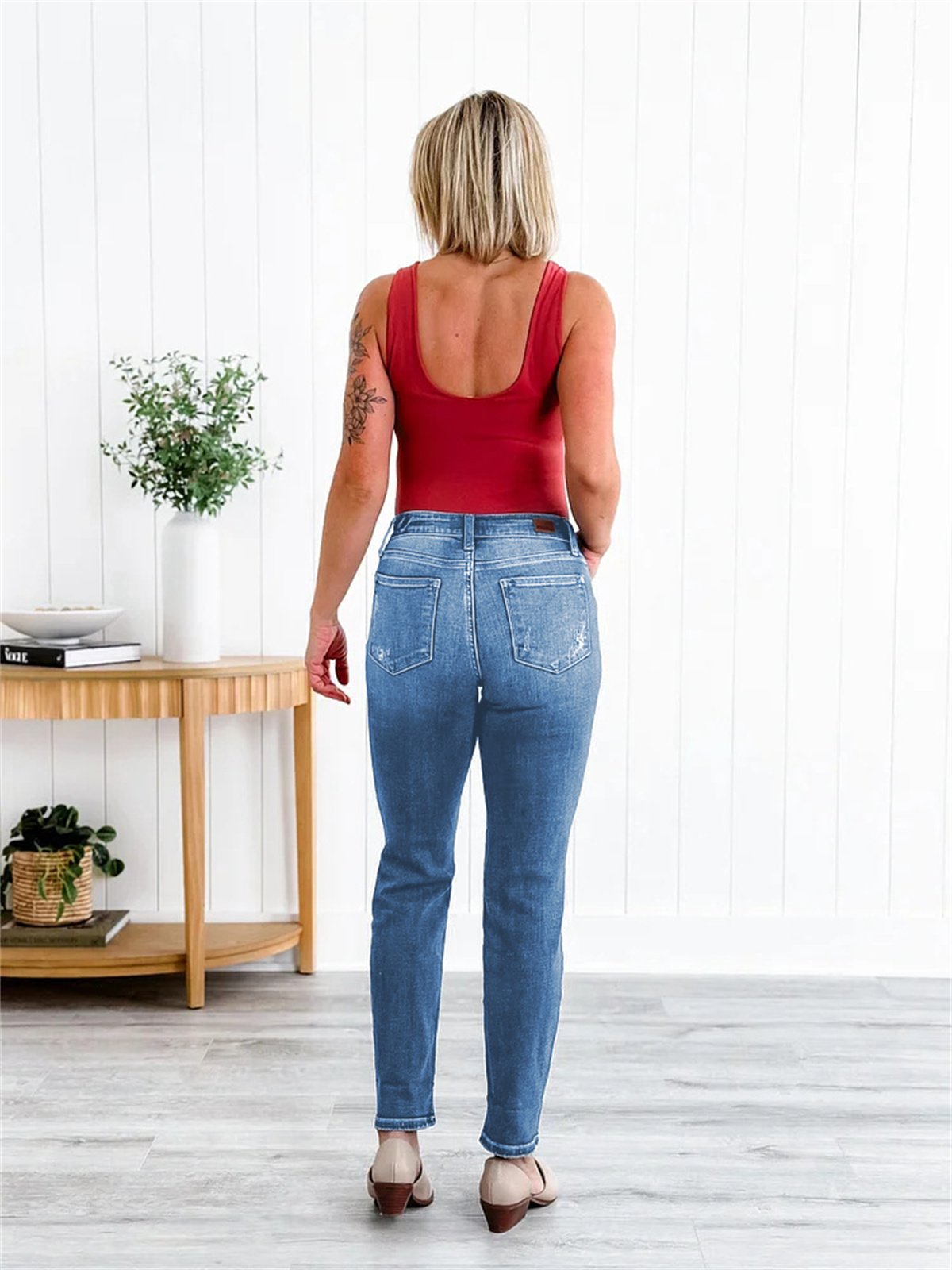 🔥Último Día 49% OFF: Jeans Estilo Boyfriend Con Puños Desgastados Y Control De Barriga