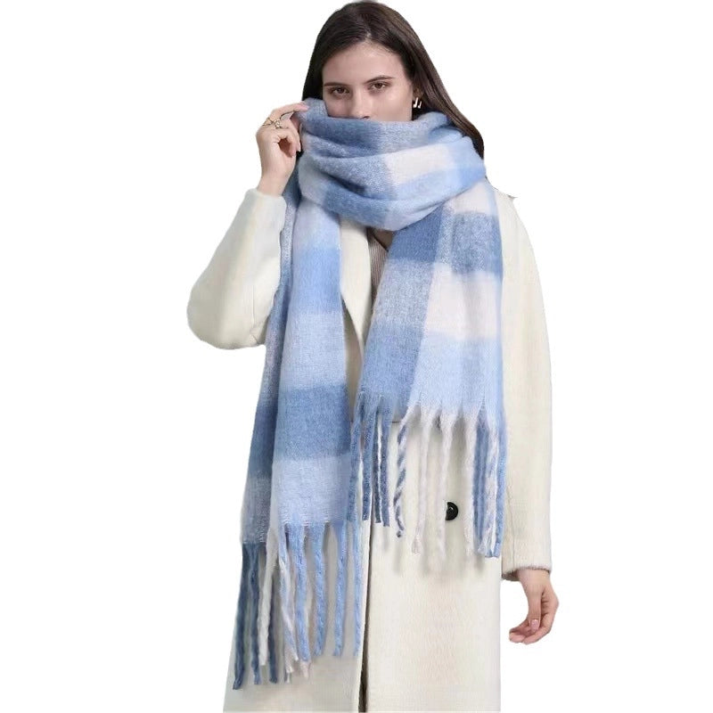 Mohair Nipped Color Scarf Cashmere Thickened Warm Scarf Shawl