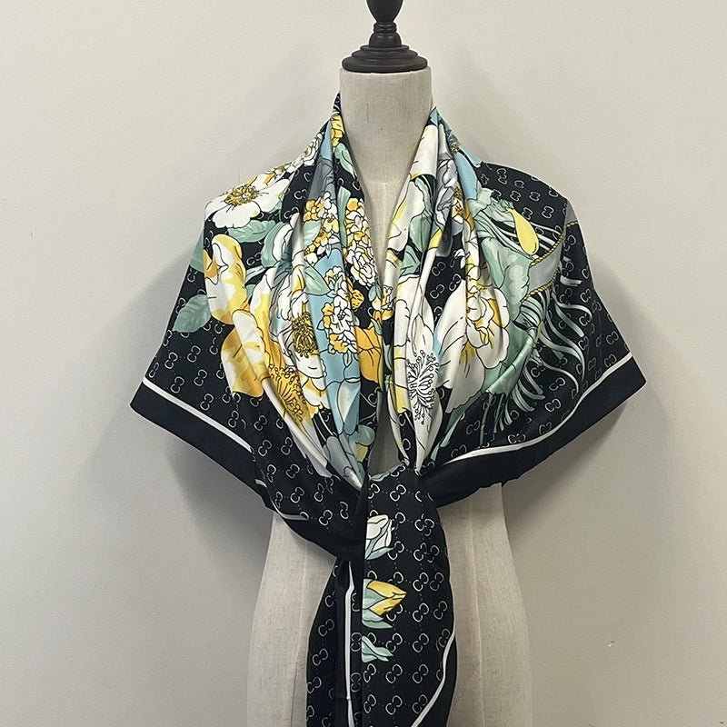 Women's Elegant Minimalist Plant Polyester Silk Scarf