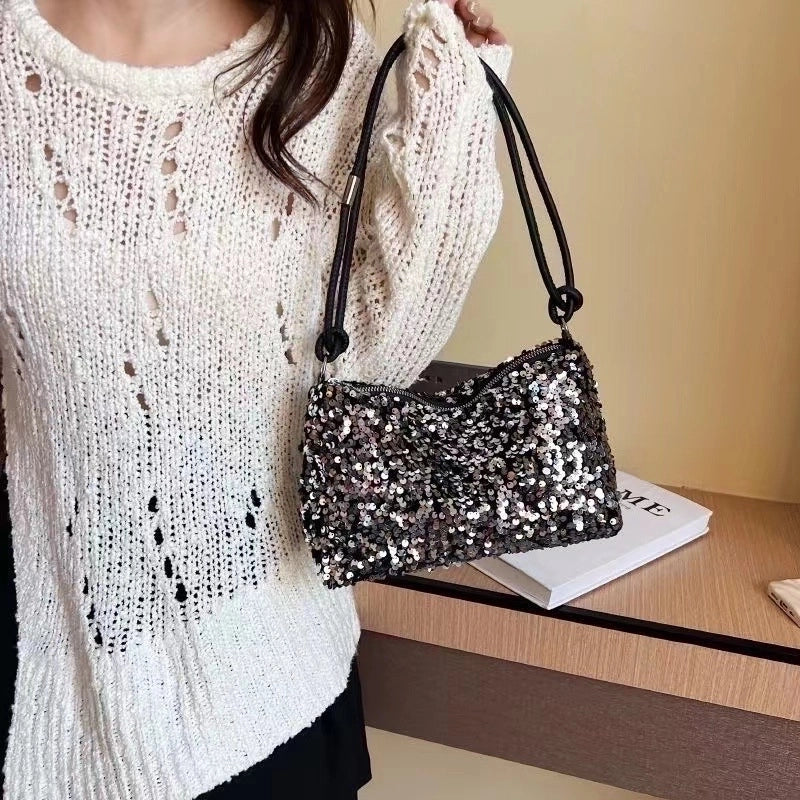 Women's Small Polyester Sequins Vintage Style Streetwear Dumpling Shape Zipper Shoulder Bag Underarm Bag