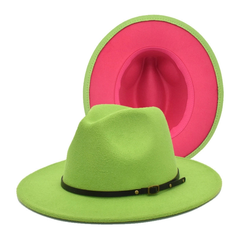 New Women's Woolen Top Hat Fashion Red And Black Color-matching Hat Women's Flat-brimmed Jazz Hat