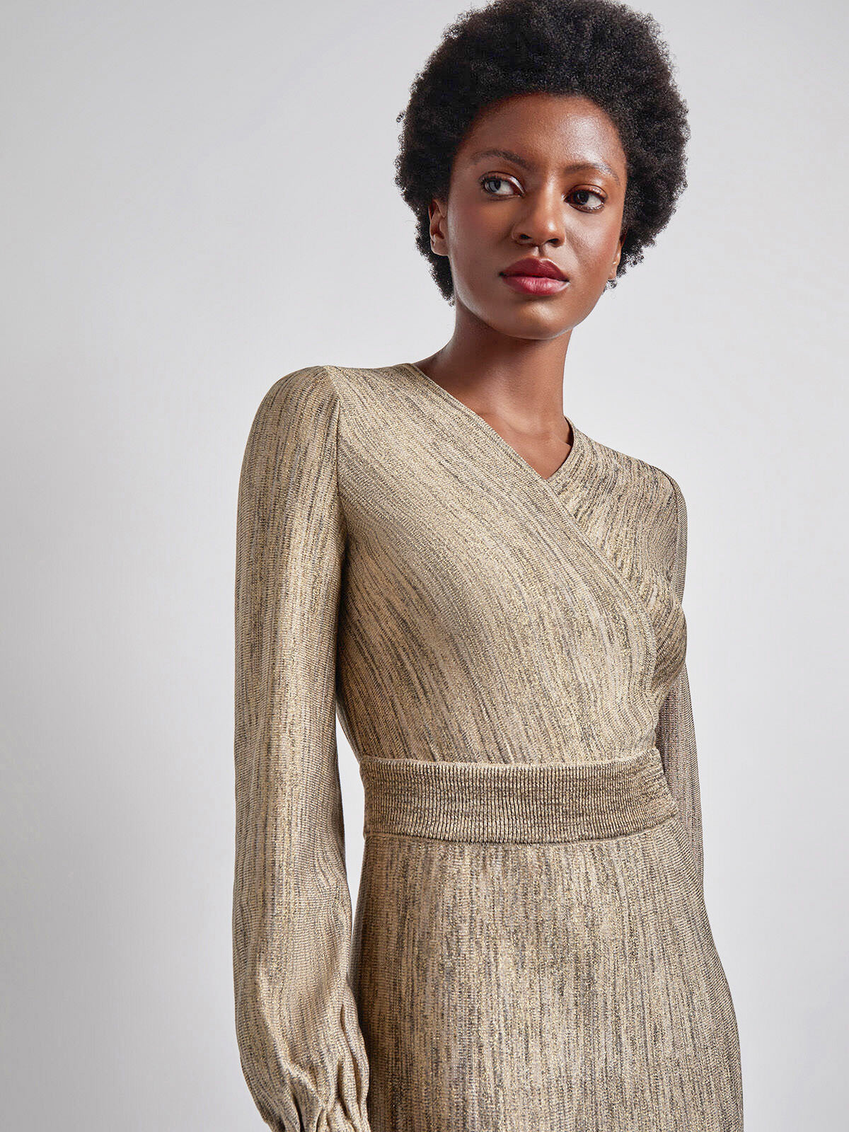 Bishop Sleeve Jacquard Knit Maxi Dress