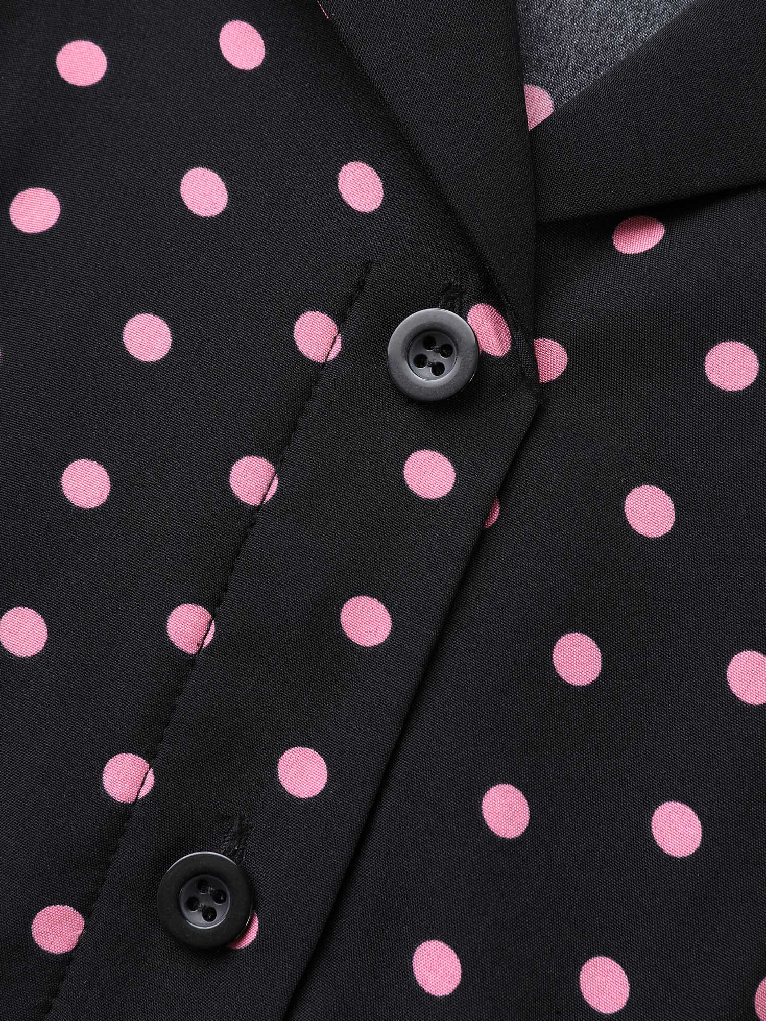 Polka Dot Suit Collar Belted Dress