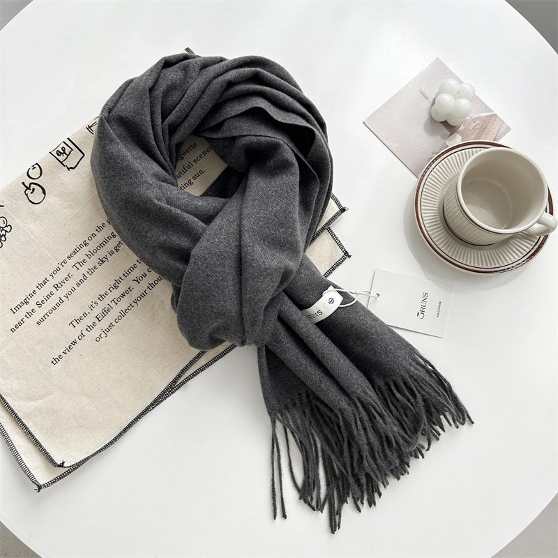 Women's Elegant Minimalist Solid Color Imitation Cashmere Tassel Scarf