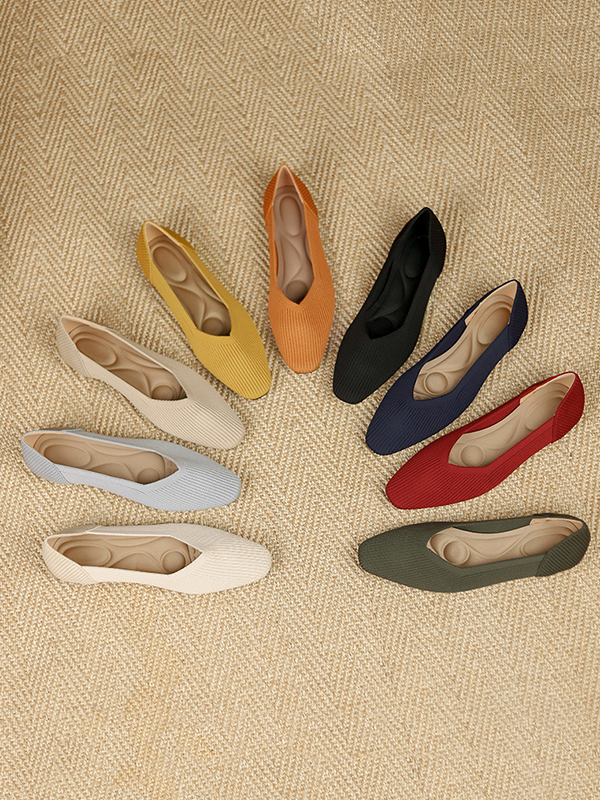 Solid Color Square-Toe Flats Shoes