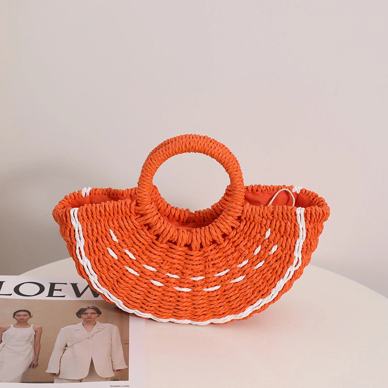 Women's Medium Spring&summer Straw Watermelon Vacation Shell String Straw Bag