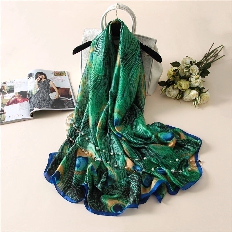 Women's Elegant Luxurious Wedding Feather Satin Printing Shawl