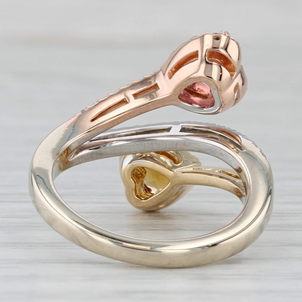1.35ctw Citrine Tourmaline Diamond Hearts Bypass ing 18k Yellow Rose White Gold