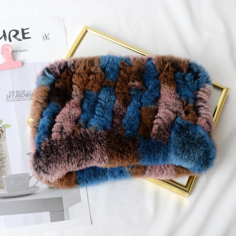 Rex Rabbit Hair Woven Scarf Warm Elastic Turtleneck Neck Set Rex Rabbit Hair Scarf Women's Winter Fur Scarf Turtleneck