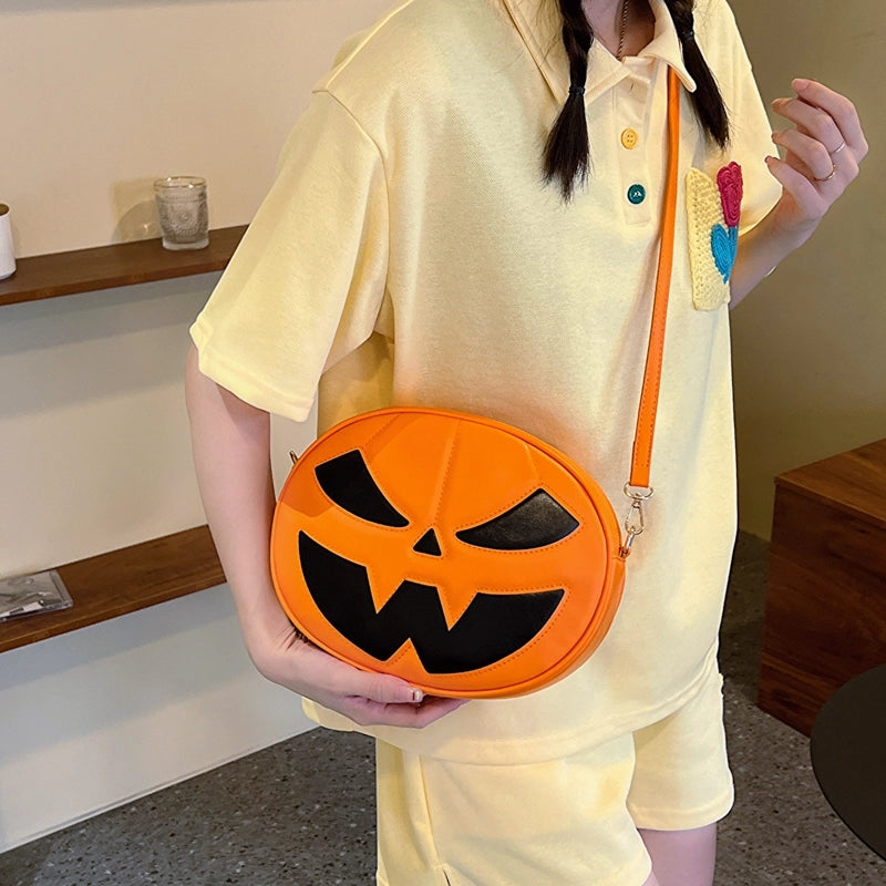 Halloween Women's Pu Leather Pumpkin Streetwear Square Zipper Shoulder Bag Crossbody Bag
