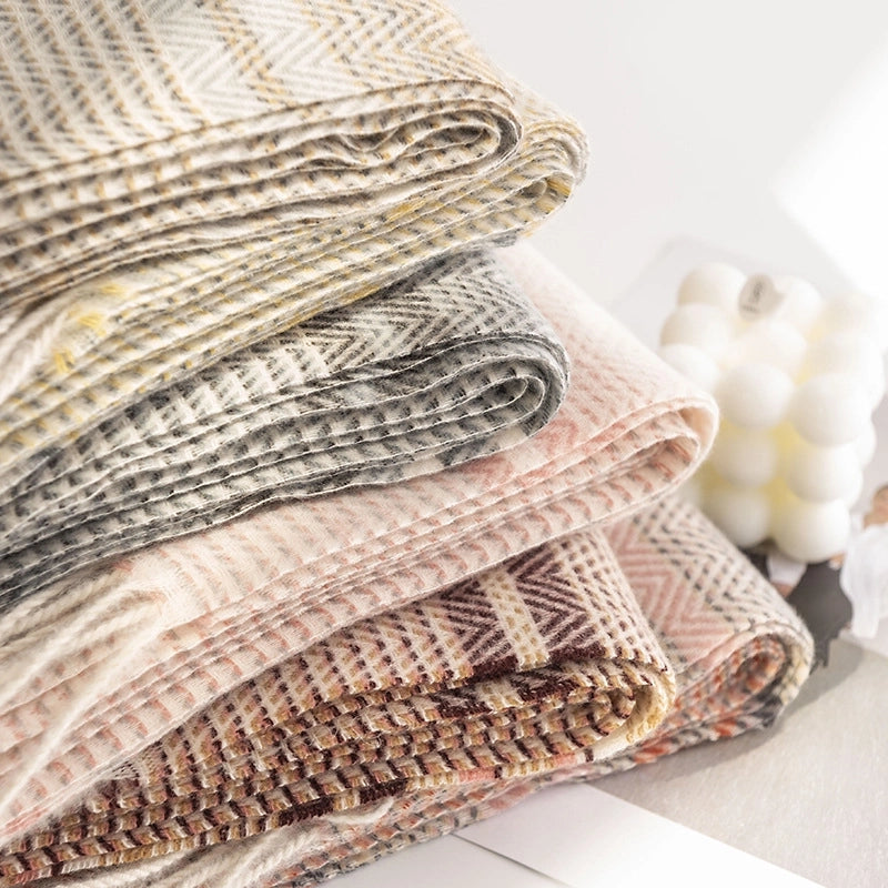 Women's Sweet Stripe Imitation Cashmere Tassel Scarf