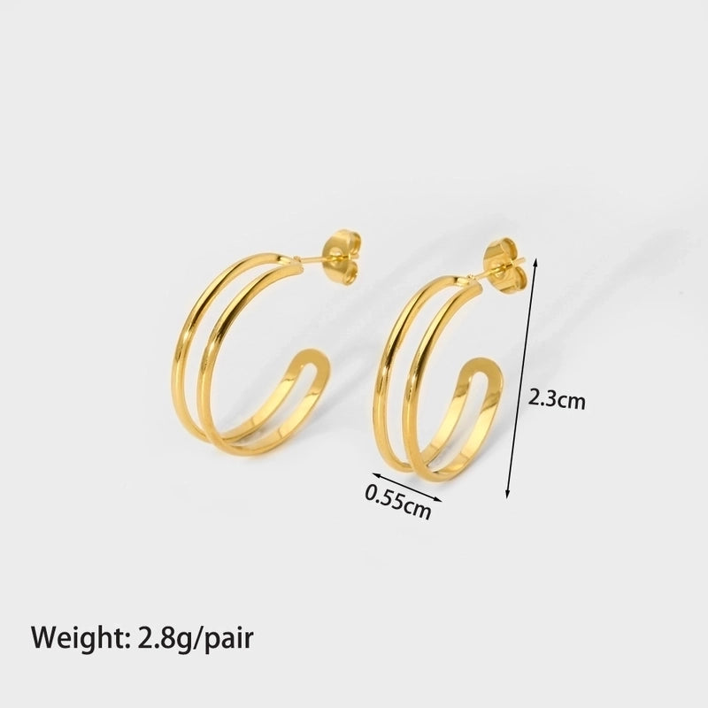 1 Pair Modern Style C Shape Plating 304 Stainless Steel 18K Gold Plated Ear Studs