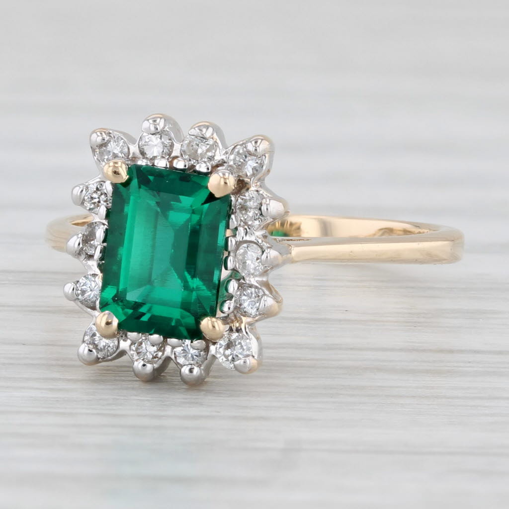 1.18ctw Lab Created Emerald Diamond Halo Ring 14k Yellow Gold Size 6 Engagement