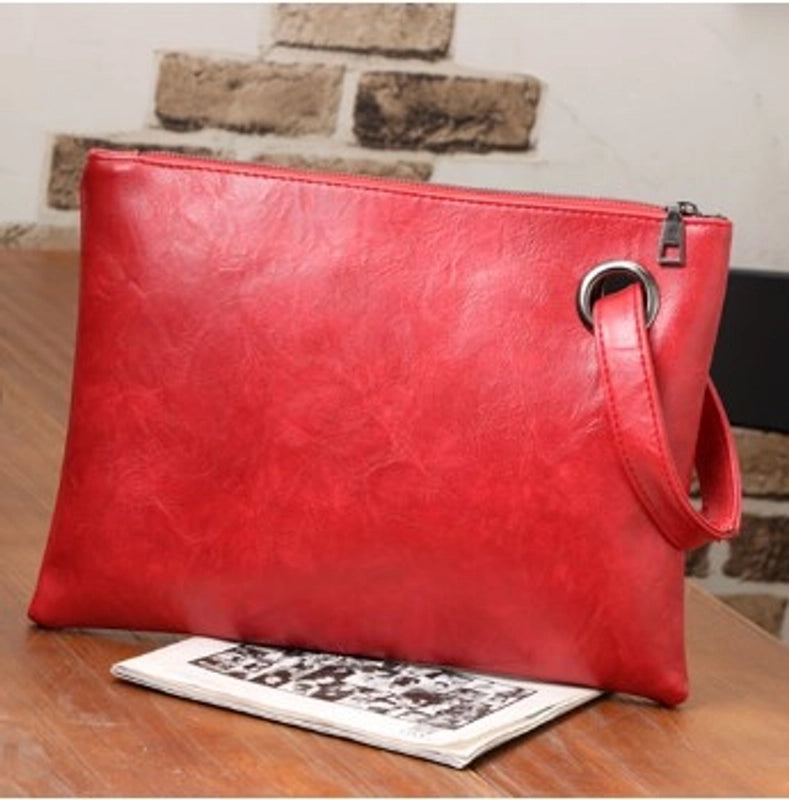 Women's Medium Autumn&winter Pu Leather Solid Color Basic Square Hook Loop Clutch Bag