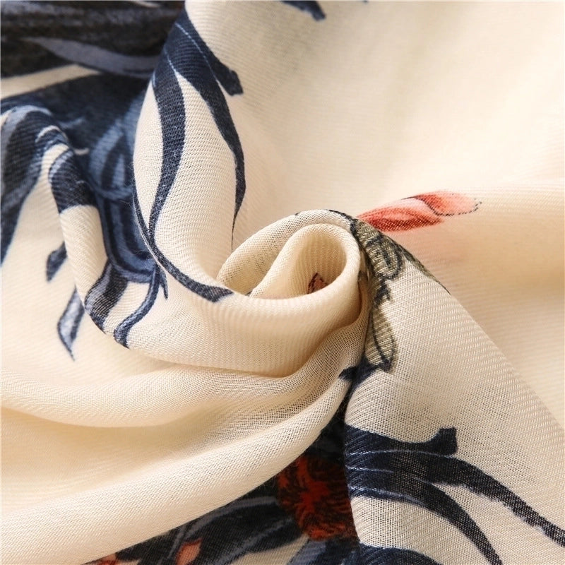 New Cotton Linen Flower Silk Long Scarf