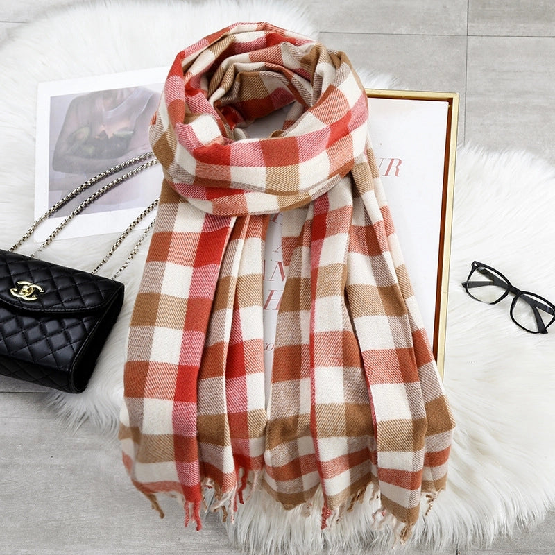 Women's Casual Minimalist Lattice Imitation Cashmere Tassel Scarf