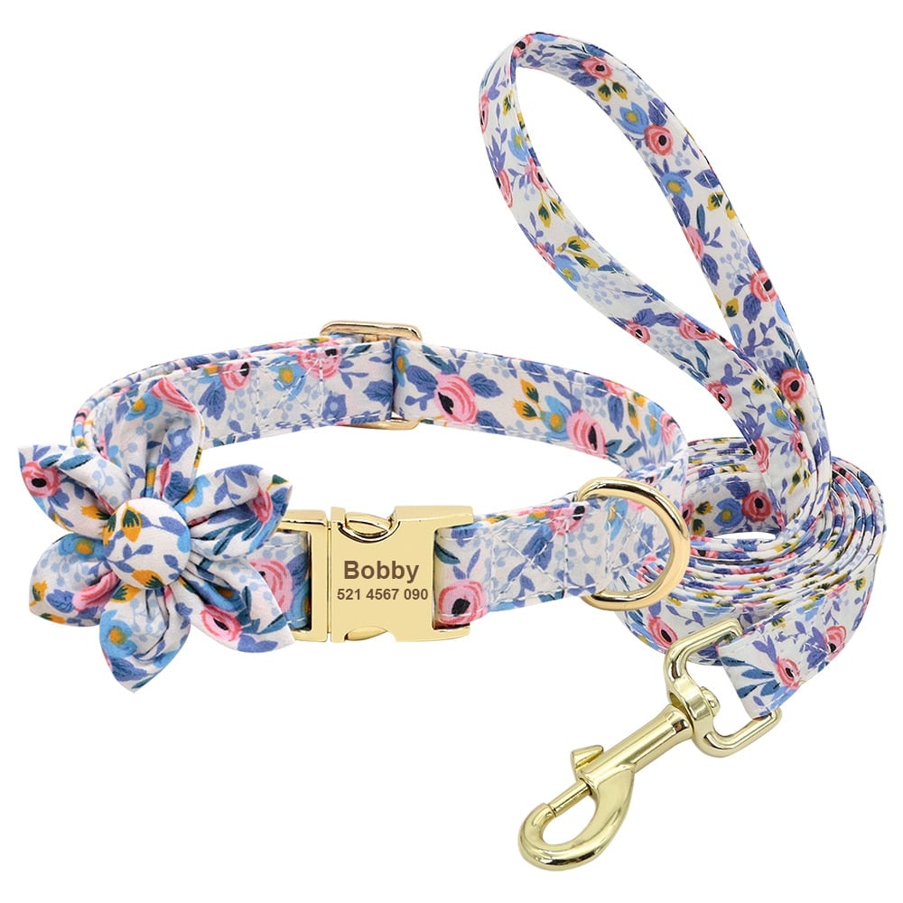 Personalized Engraved Dog Collar With Leash