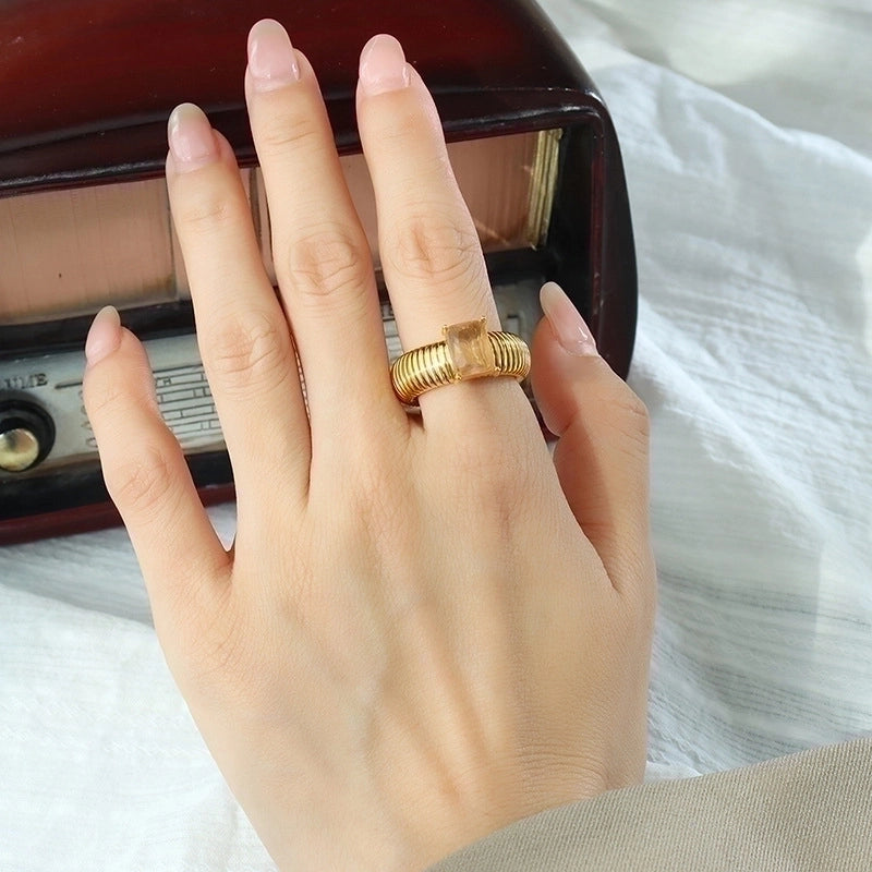 Retro Geometric 304 Stainless Steel Zircon 18K Gold Plated Plating Rings