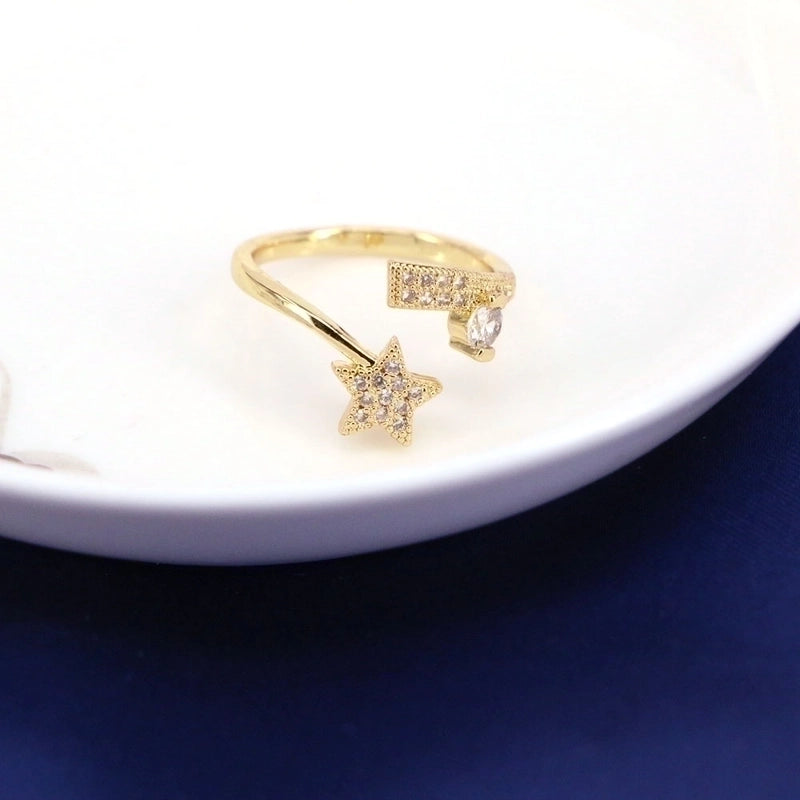 5 Pieces Fashion Star Copper Open Ring Plating Inlay Zircon Copper Rings