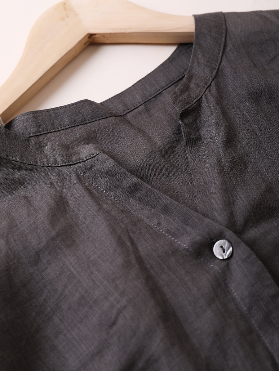 Women Summer Vintage Pure Color V-Neck 100%Ramie Shirt