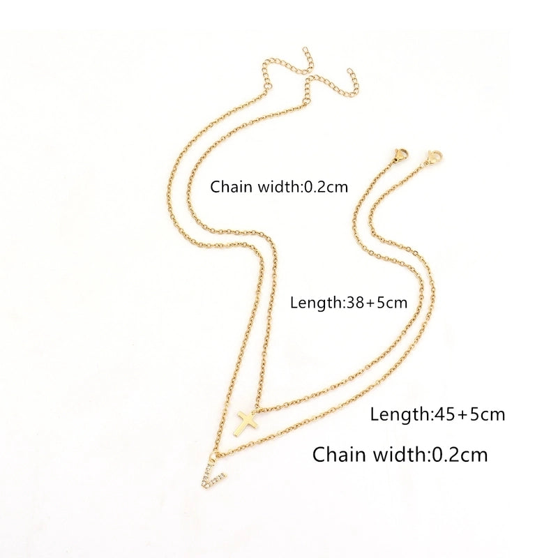 Elegant Minimalist Classic Style Cross Letter 201 Stainless Steel 304 Stainless Steel Copper Zircon Inlay Stainless Steel Necklaces