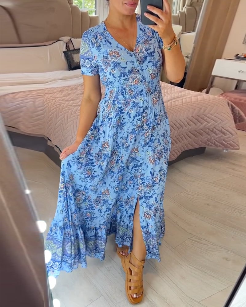 🎁LAST DAY SALE-49% OFF🎁Floral Print V-neck Dress