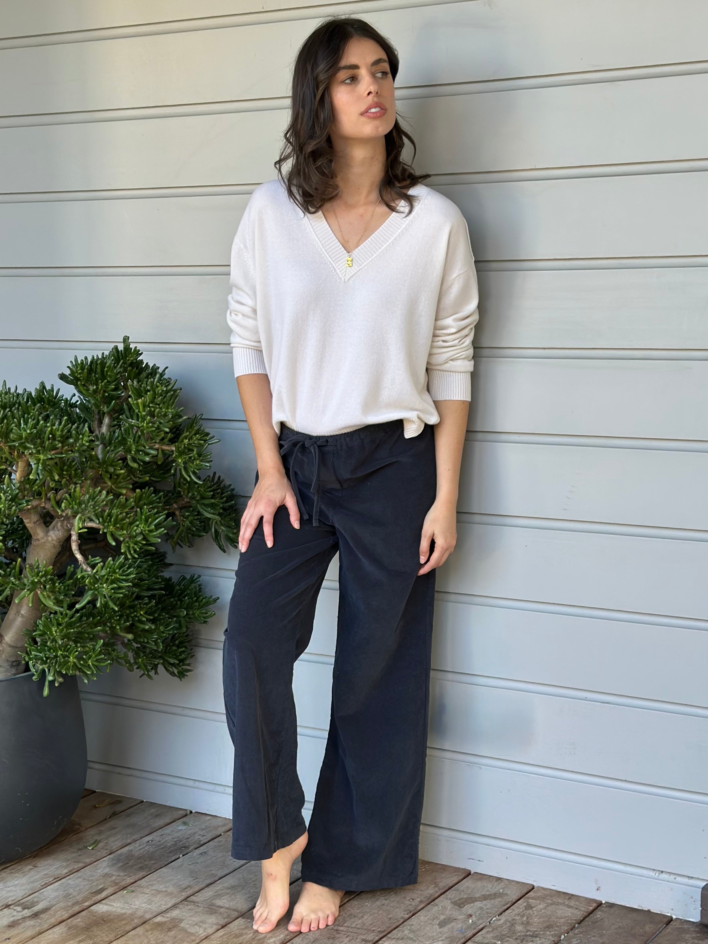 hazel wide leg pants - charcoal cord