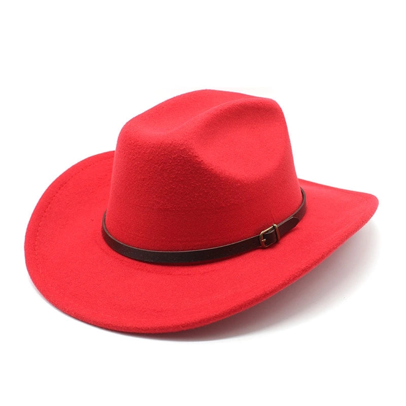 New Youth Top Hat Men's And Women's Big Brim One-word Top Wool Belt Felt Hat