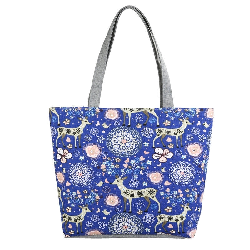 Women's Classic Style Flower Canvas Shopping Bags