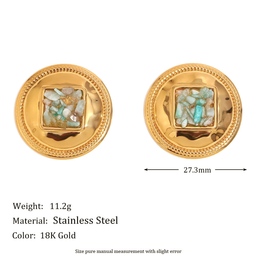 Niche Colorful Flower Hoop Earrings Stainless Steel 18K Gold Plated French Malachite Earrings