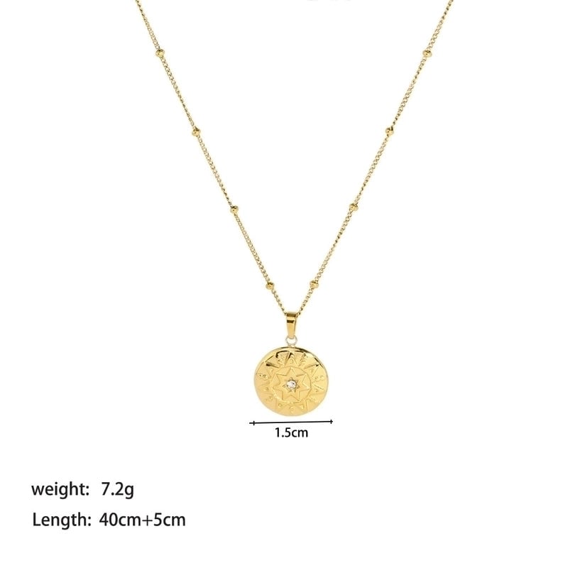 304 Stainless Steel 18K Gold Plated Lady Plating Inlay Moon Heart Shape Artificial Gemstones Pendant Necklace